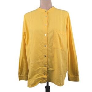 Donni The Sandwash Mandarin Collar Button Up Shirt 100% Cotton Yellow Size Small